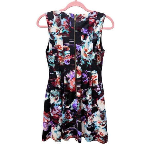 Vince Camuto Black Multi Sleeveless Printed Pleated A-Line Dress Lined 16 - Picture 4 of 12